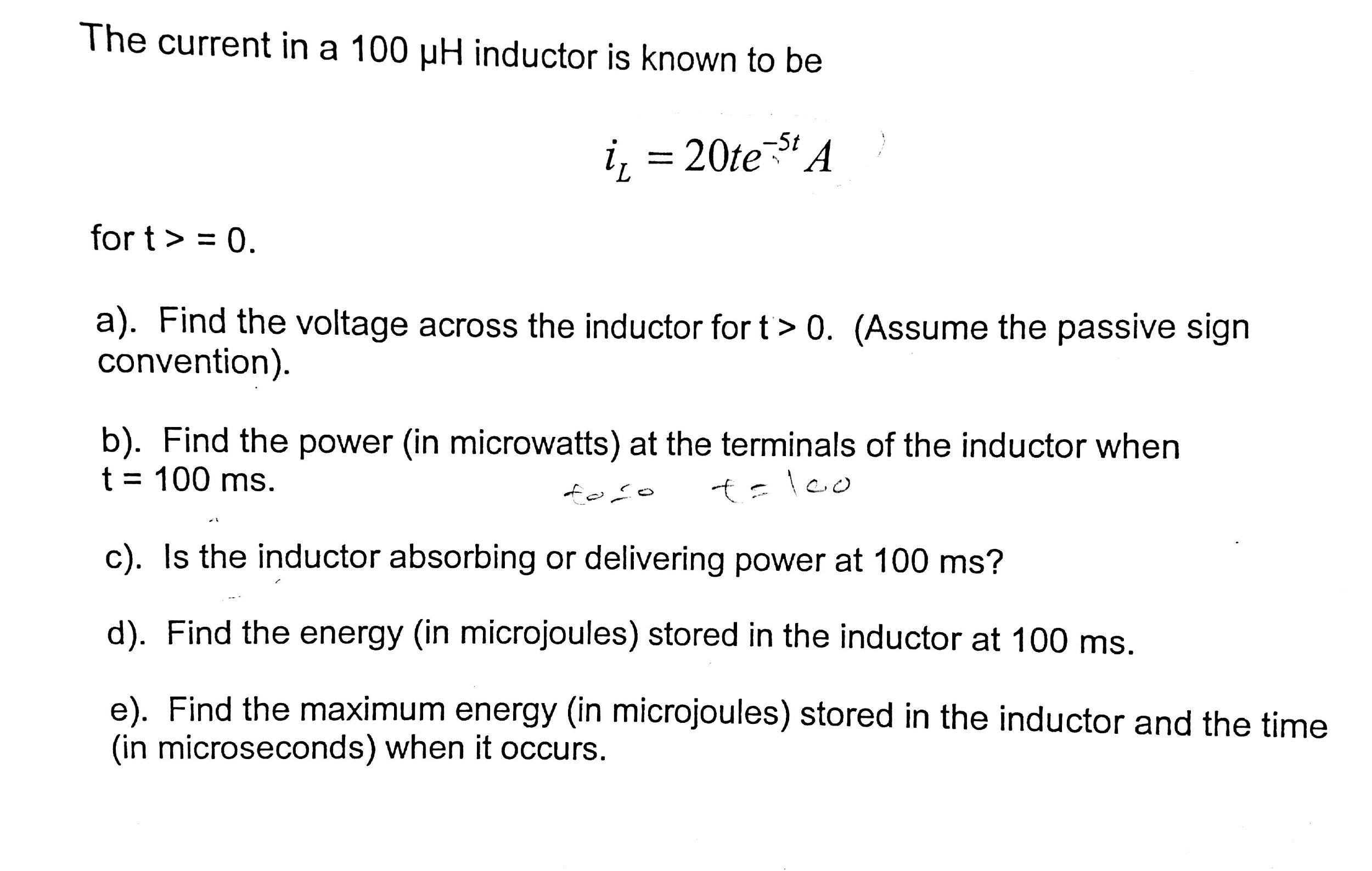 solved-the-current-in-a-100-mu-h-inductor-is-known-to-be-il-chegg