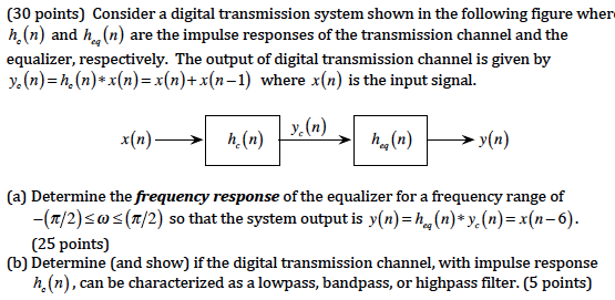 Solved (30 points) Consider a digital transmission system | Chegg.com