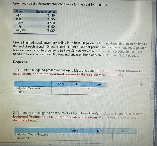 Solved Croys finished goods inventory policy is to have 60