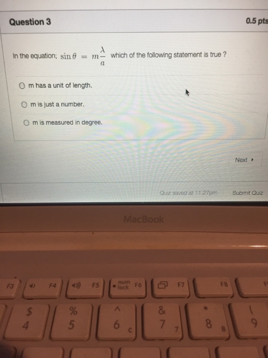 Solved In the equation; sin theta = m lambda/a which of the | Chegg.com