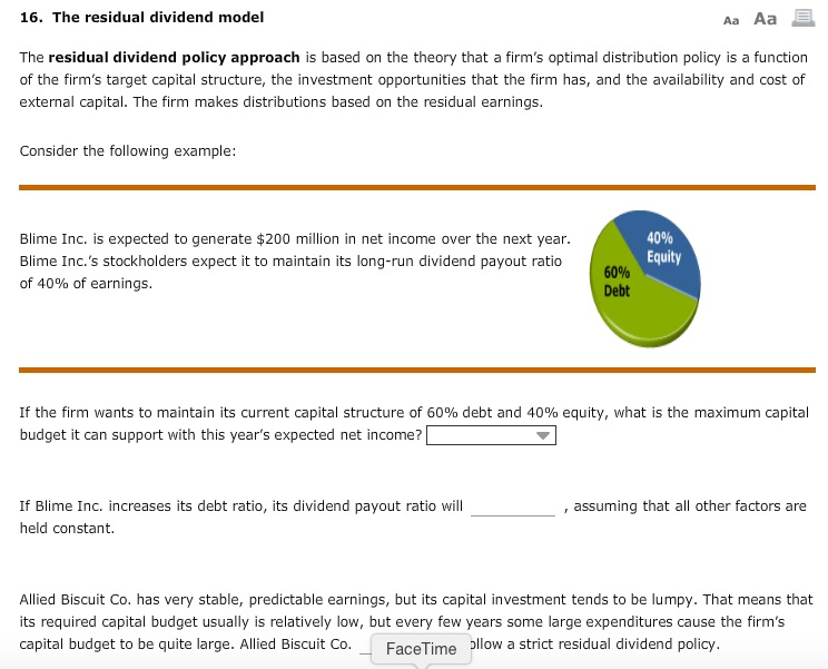 Solved 16. The residual dividend model The residual dividend | Chegg.com