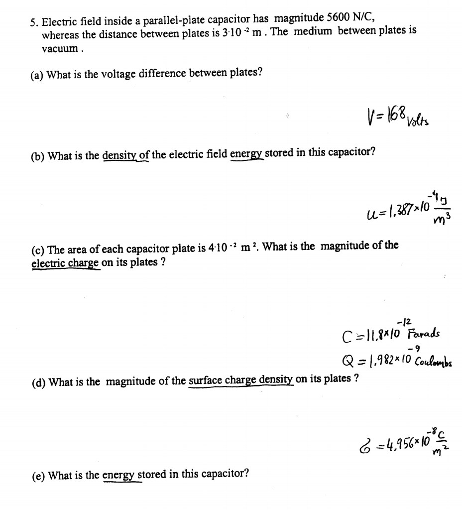 Solved Electric field inside a parallelplate capacitor has