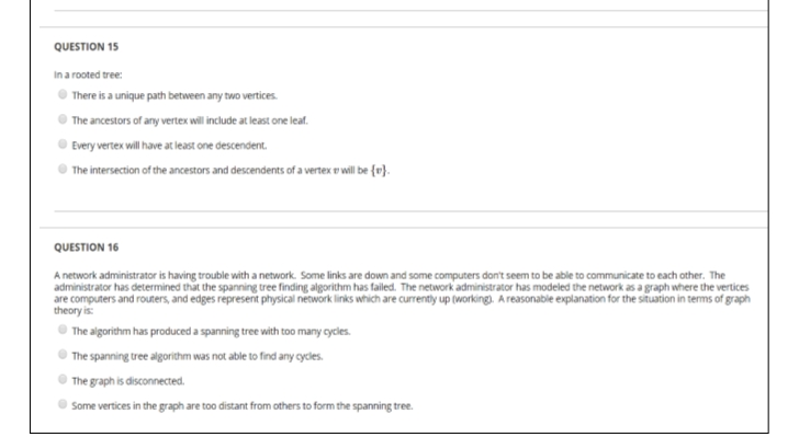 Solved QUESTION 15 In a rooted tree There is a unique path | Chegg.com