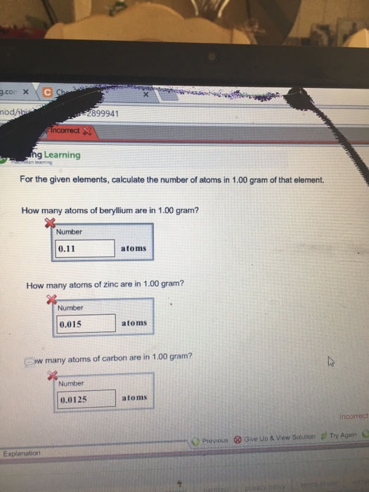 Solved for the given element calculate the number of atoms | Chegg.com