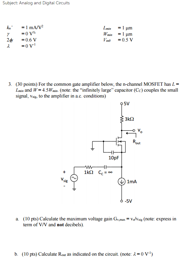 Solved Subject: Analog and Digital Circuits K_n' = 1 mA/V^2 | Chegg.com