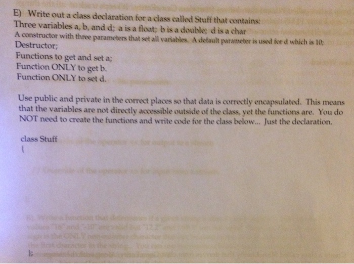 Solved Write out a class declaration for a class called