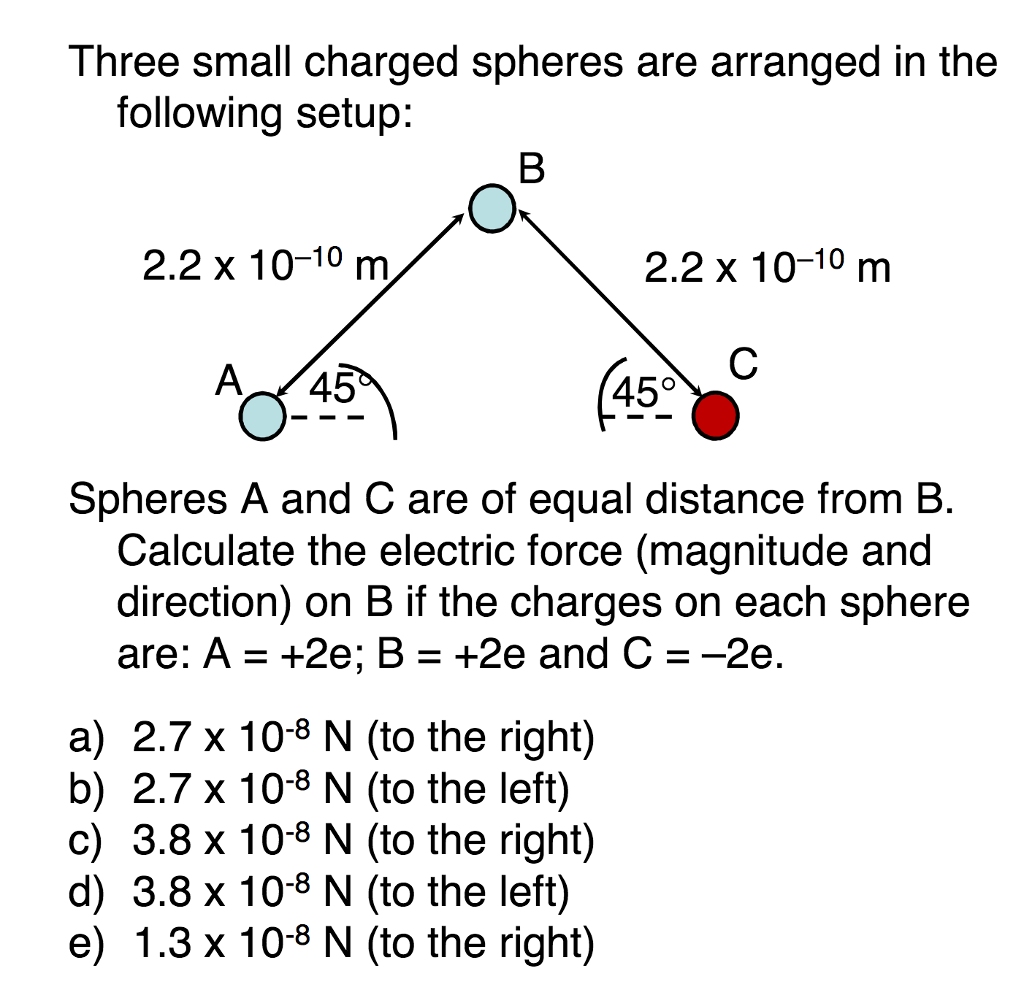 Solved Three Small Charged Spheres Are Arranged In The | Chegg.com