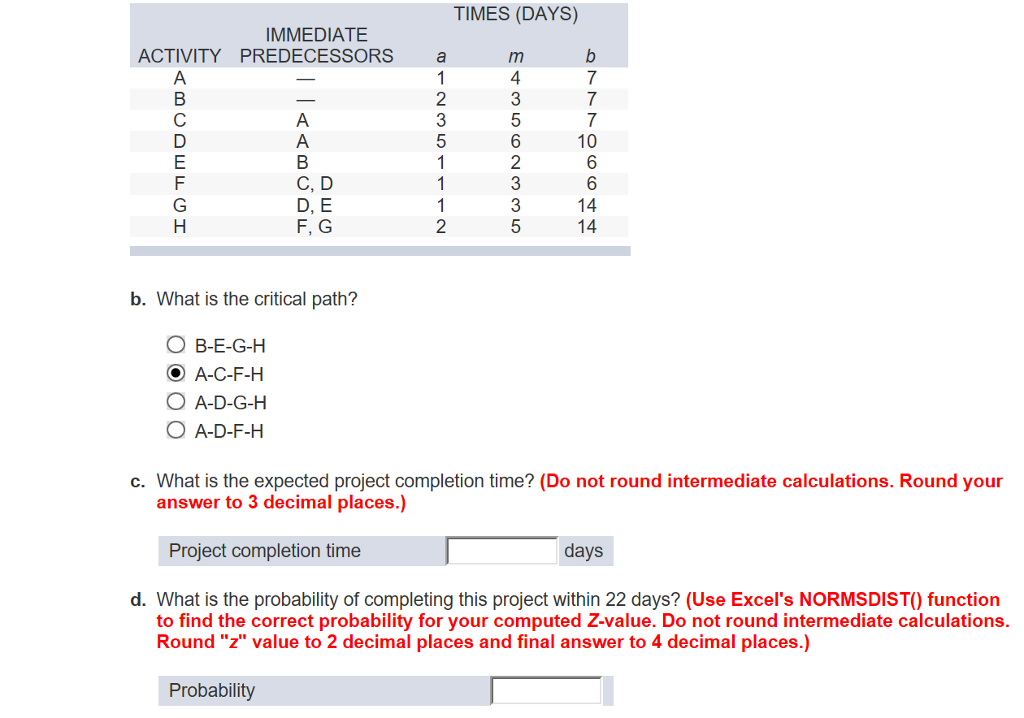 Solved What Is The Critical Path? B-E-G-H A-C-F-H | Chegg.com