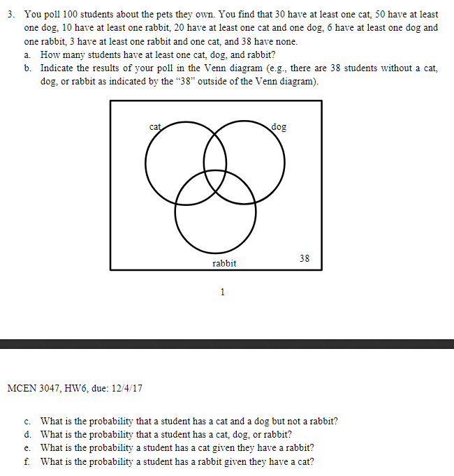 Solved 3. You poll 100 students about the pets they own. You | Chegg.com