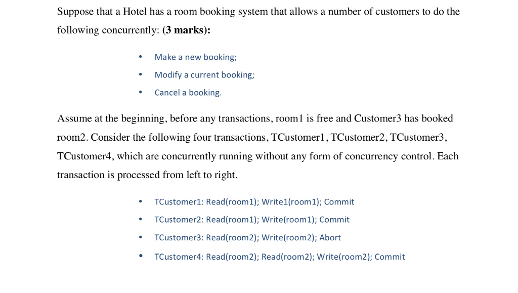Solved Suppose That A Hotel Has A Room Booking System That Chegg