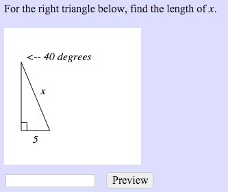 Solved For the right triangle below, find the length of x. | Chegg.com