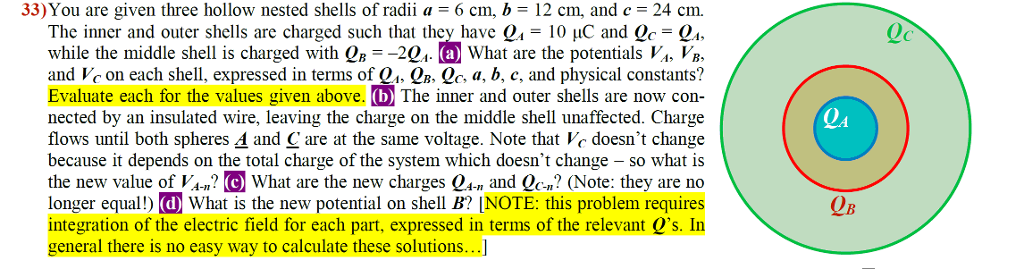 Solved You are given three hollow nested shells of radii a = | Chegg.com