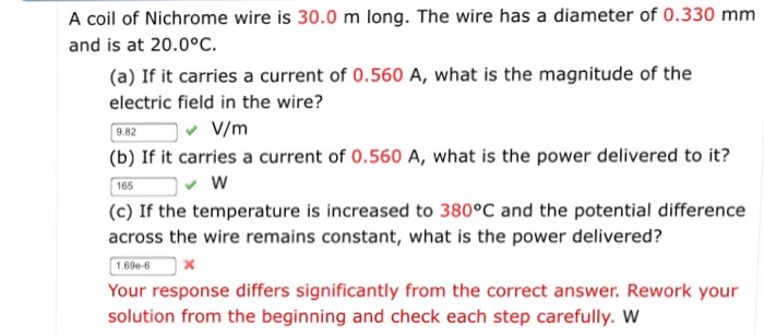 Solved A coil of Nichrome wire is 30.0 m long. The wire has | Chegg.com