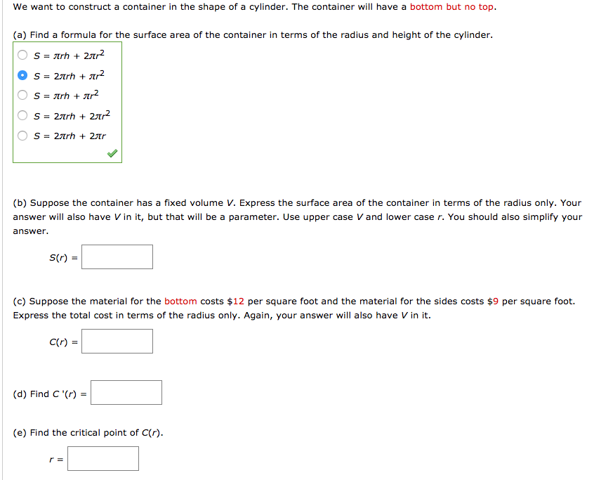 Solved We want to construct a container in the shape of a | Chegg.com