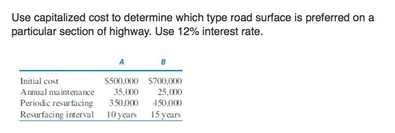 Solved: Use Capitalized Cost To Determine Which Type Road | Chegg.com