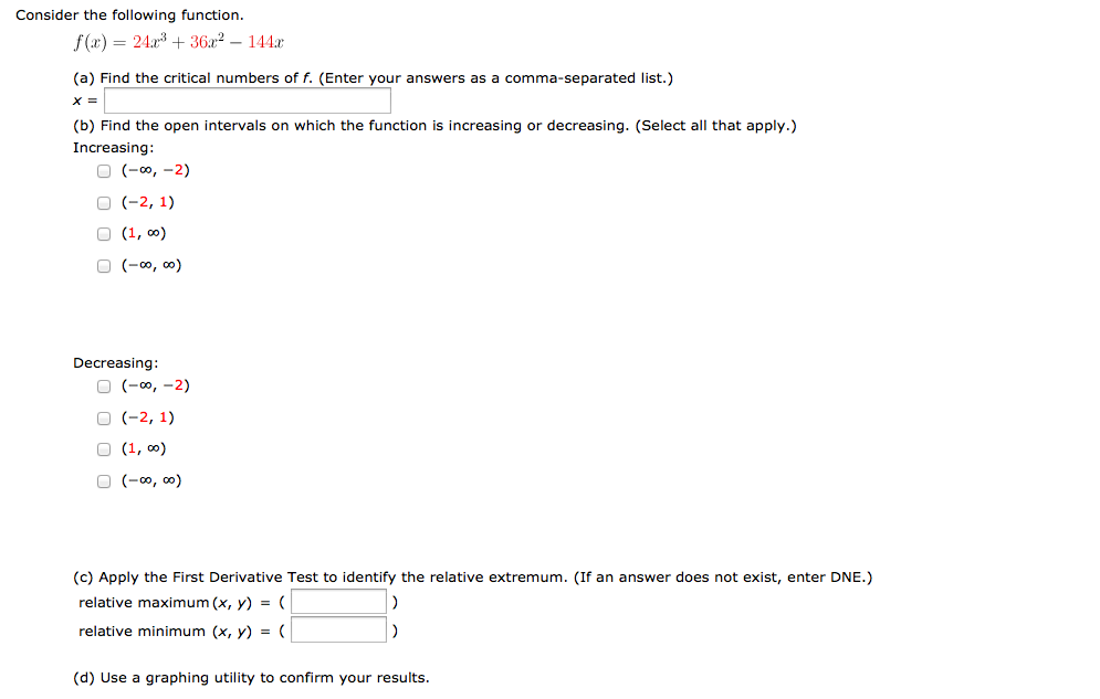Solved Consider the following function. f(x) = 24x^3 + 36x^2 | Chegg.com