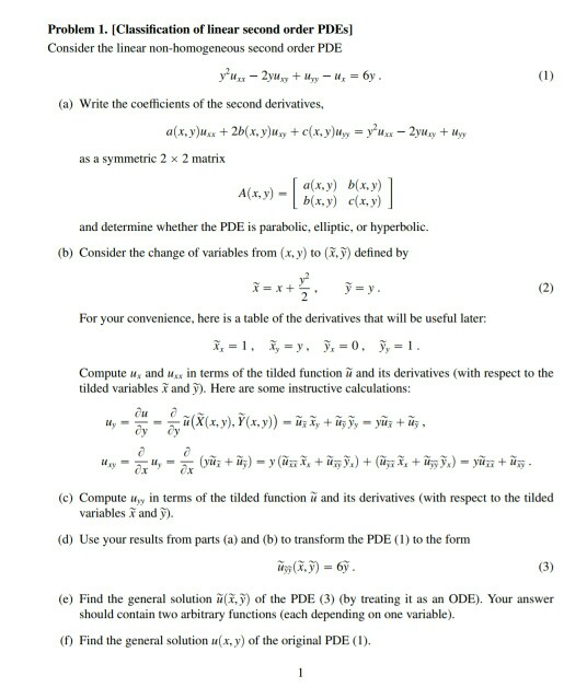 Solved Problem 1. [Classification of linear second order | Chegg.com