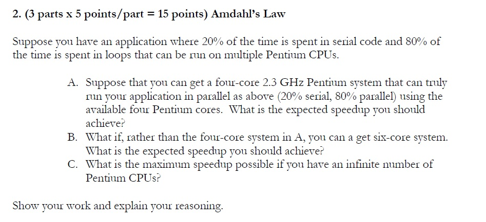 Solved Amdahl's Law Suppose You Have An Application Where | Chegg.com