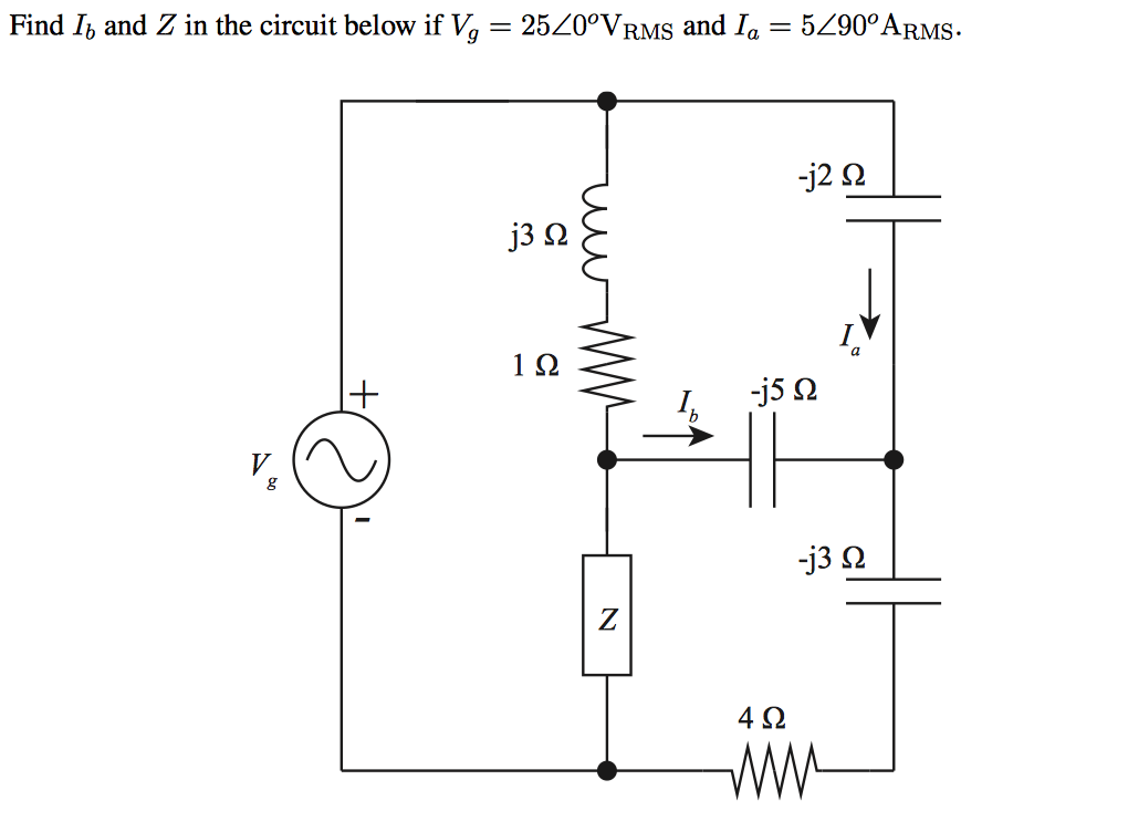 Solved Find I b and Z in the circuit below if V g = 25∠0 o V | Chegg.com