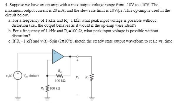 Solved Suppose we have an op-amp with a max output voltage | Chegg.com