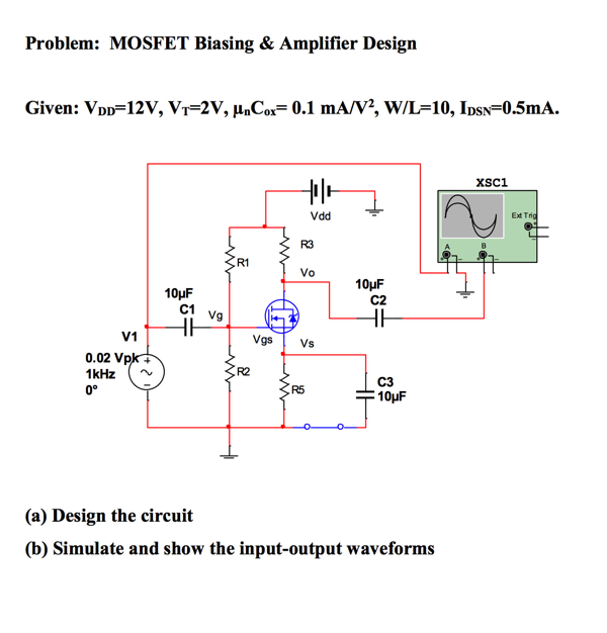 MOSFET Biasing & Amplifier Design Given: V_DD = 12V, | Chegg.com