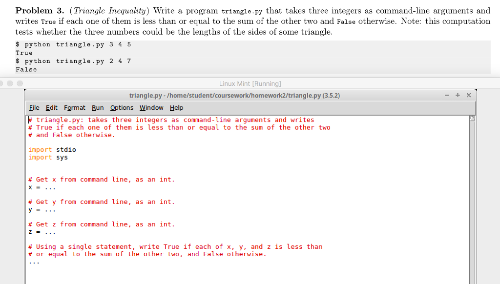 Solved Problem 3. (Triangle Inequality) Write a program | Chegg.com