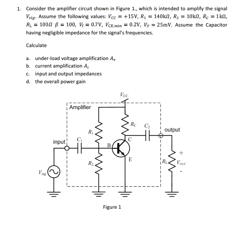 Solved Consider the amplifier circuit shown in Figure 1., | Chegg.com
