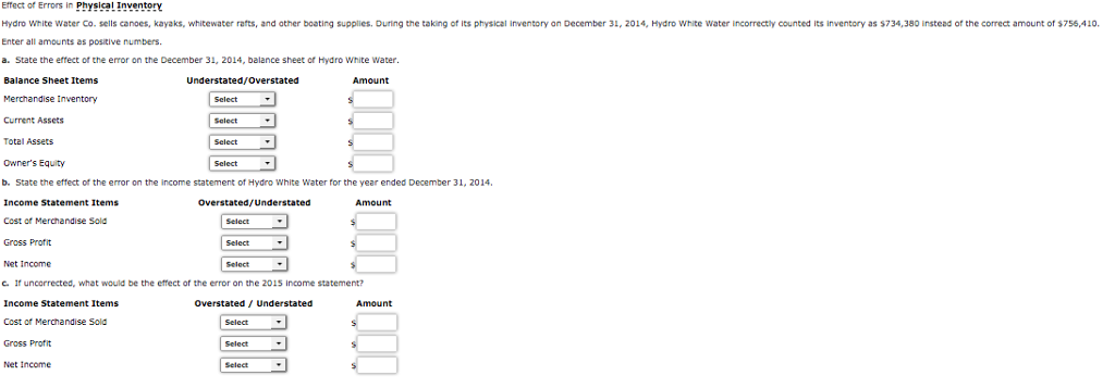 Solved Effect of Errors in Physical Inventory Hydro White | Chegg.com