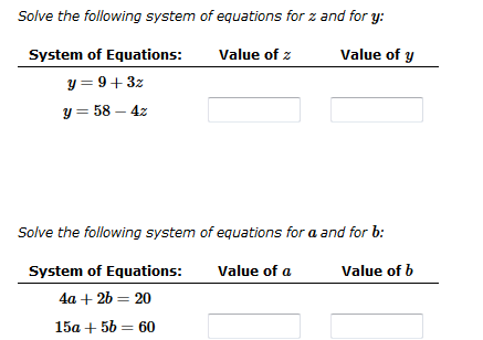Solved Solve the following system of equations for z and for | Chegg.com