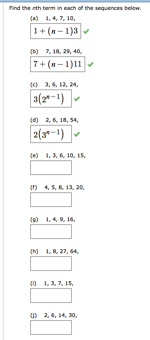 What Is The Nth Term For Each Sequence Below