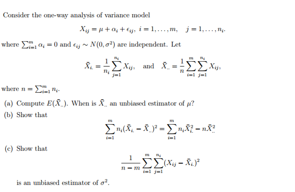 Solved Consider The One-way Analysis Of Variance Model X Ij 