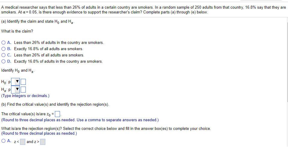 Solved A medical researcher says that less than 26% of | Chegg.com