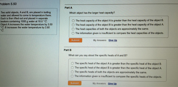 Solved Two solid objects, A and B, are placed in boiling | Chegg.com