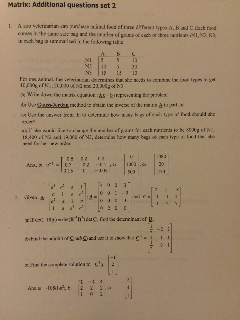 Solved Matrix: Additional questions set 2 1. A zoo | Chegg.com