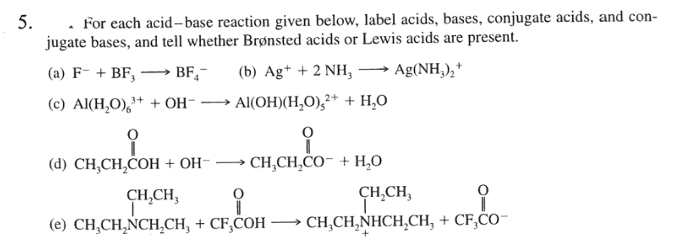 Solved For each acid-base reaction given below, label acids, | Chegg.com