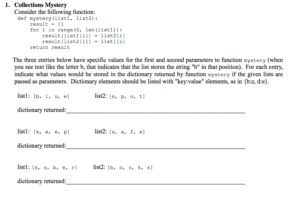 Solved 1. Collections Mystery Consider The Following | Chegg.com
