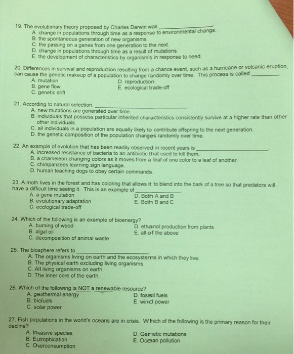 Solved The evolutionary theory proposed by Charles Darwin | Chegg.com