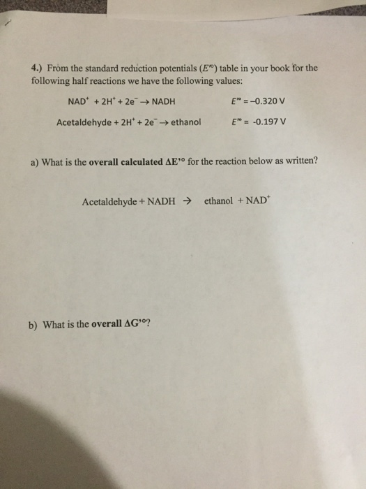 Solved 4.) From the standard reduction potentials (E table