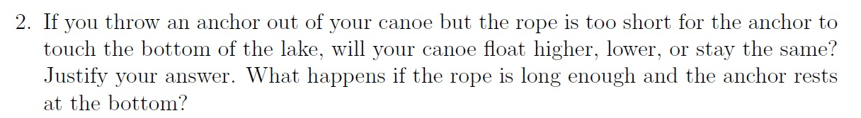 Solved 2. If you throw an anchor out of your canoe but the | Chegg.com