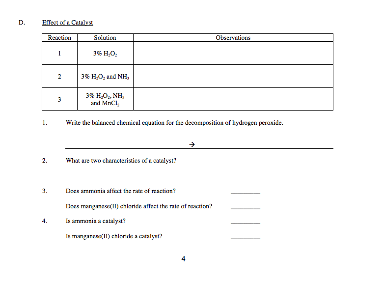 Solved Effect of a Catalyst Write the balanced chemical