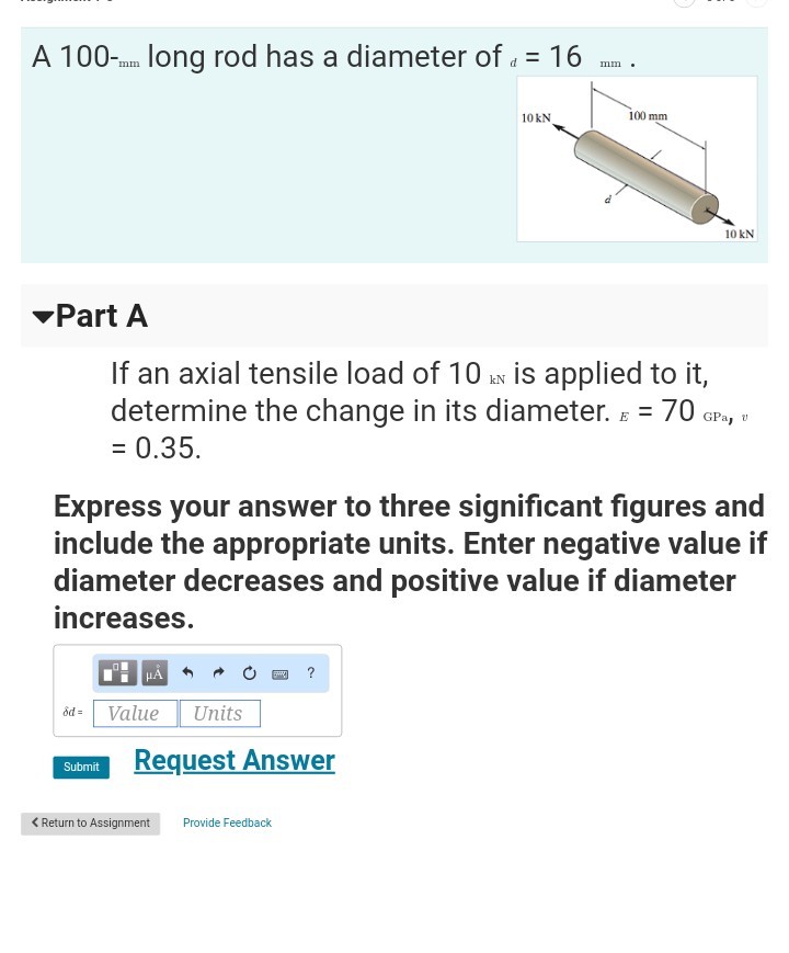 Solved A 100mm long rod has a diameter of d = 16 mm .