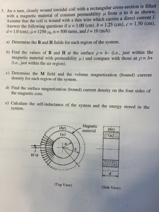 Solved An N Turn Closely Wound Toroidal Coil With A