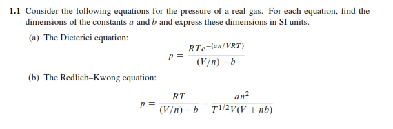 Solved Consider the following equations for the pressure of | Chegg.com