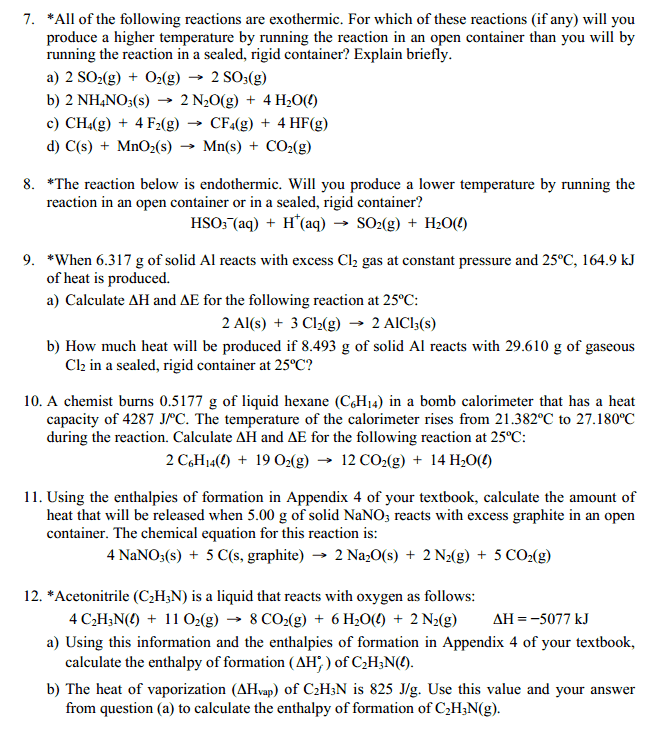 Solved All of the following reactions are exothermic. For | Chegg.com