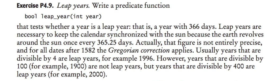 Solved Write a predicate function that tests whether a year | Chegg.com