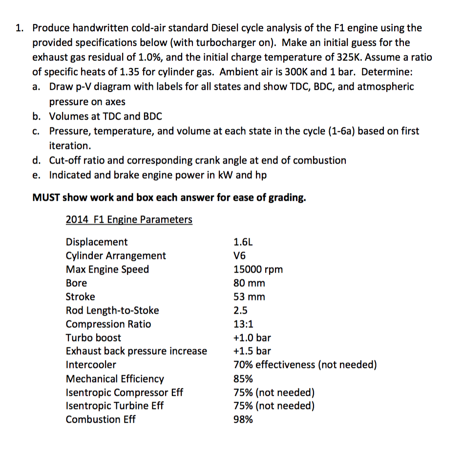 Solved 1. Produce handwritten cold-air standard Diesel cycle | Chegg.com