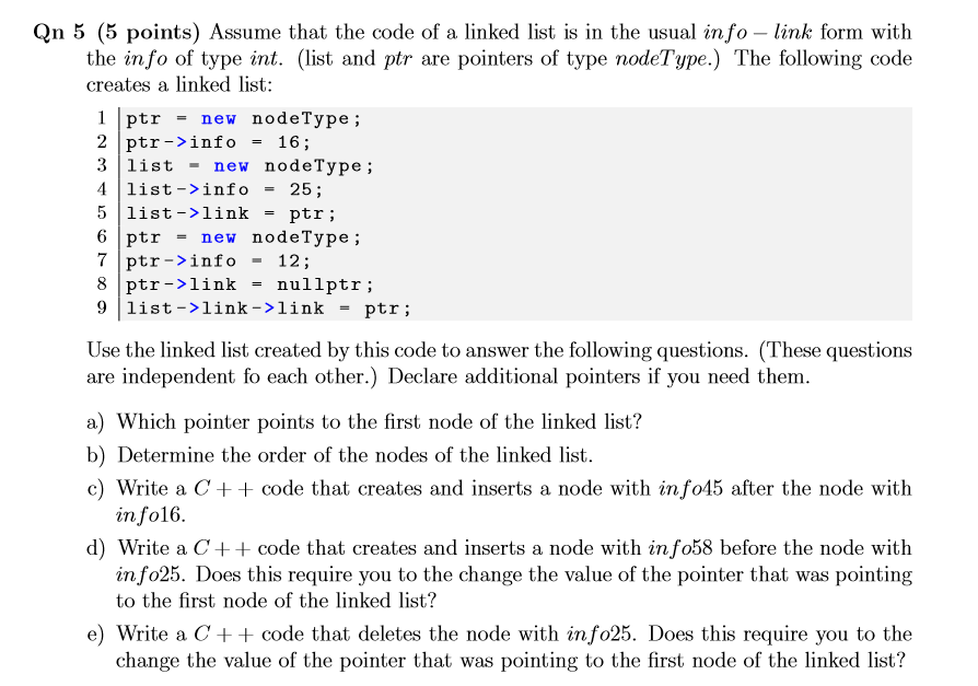 Assume that the code of a linked list is in the usual | Chegg.com