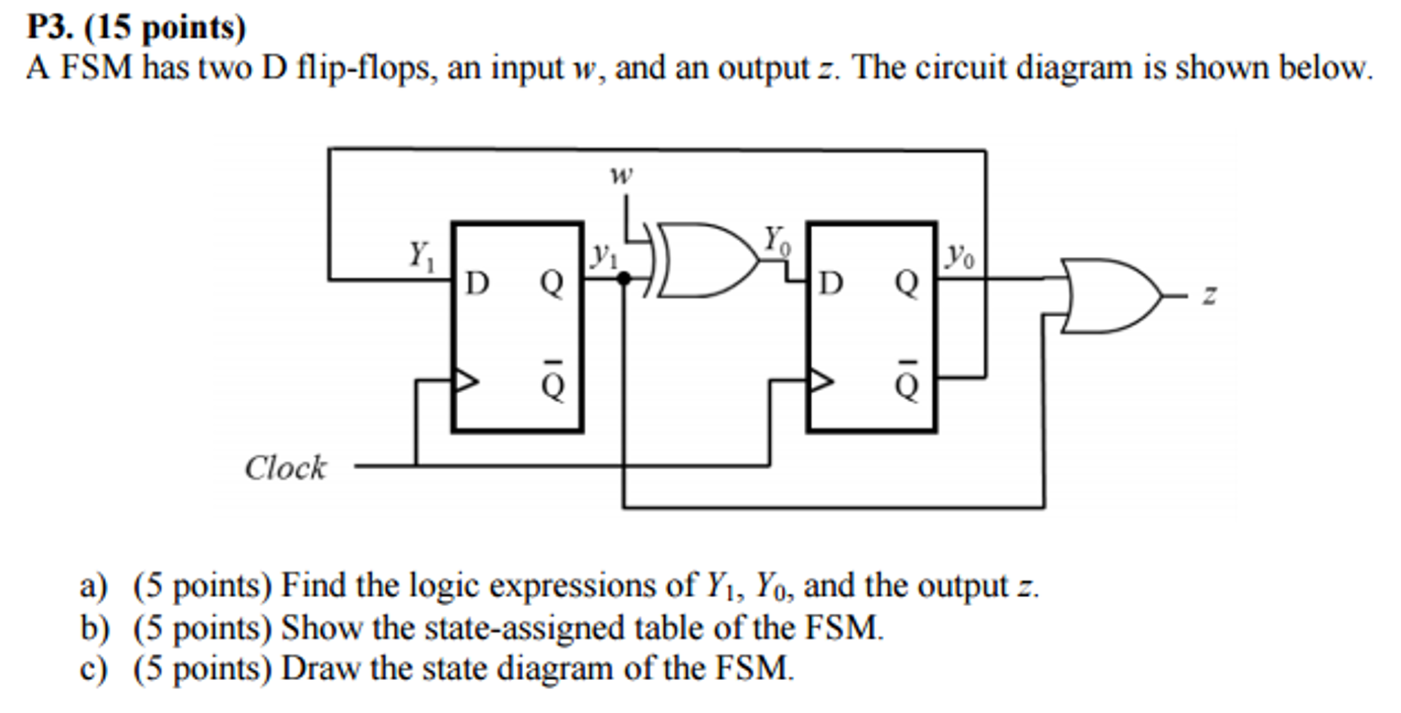 Solved A FSM Has Two D Flip-flops, An Input W, And An Output | Chegg.com