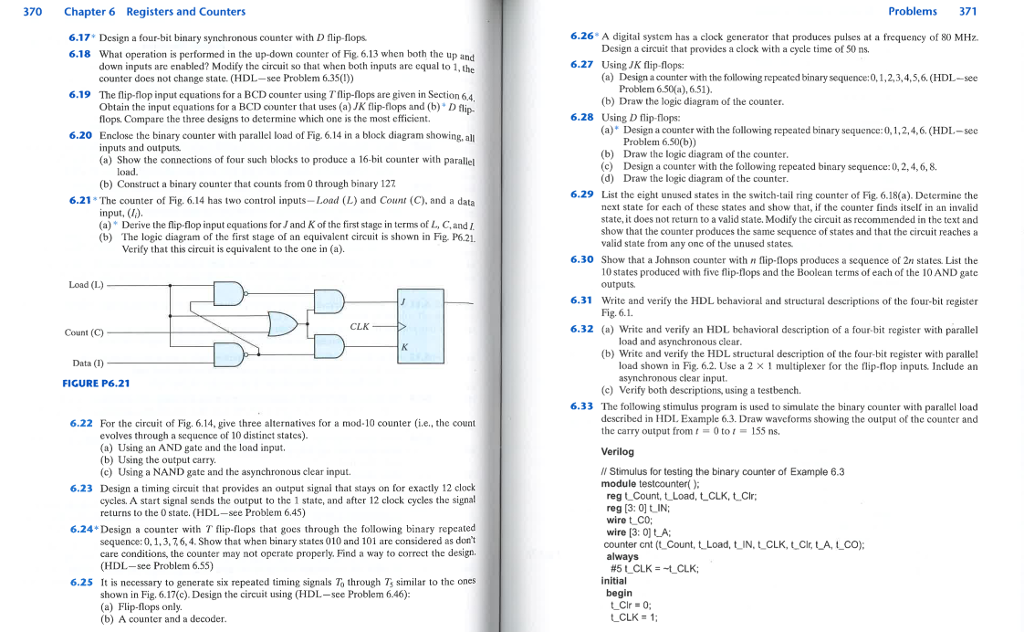Solved 368 Chapter 6 Registers and Counters Problems 369 | Chegg.com