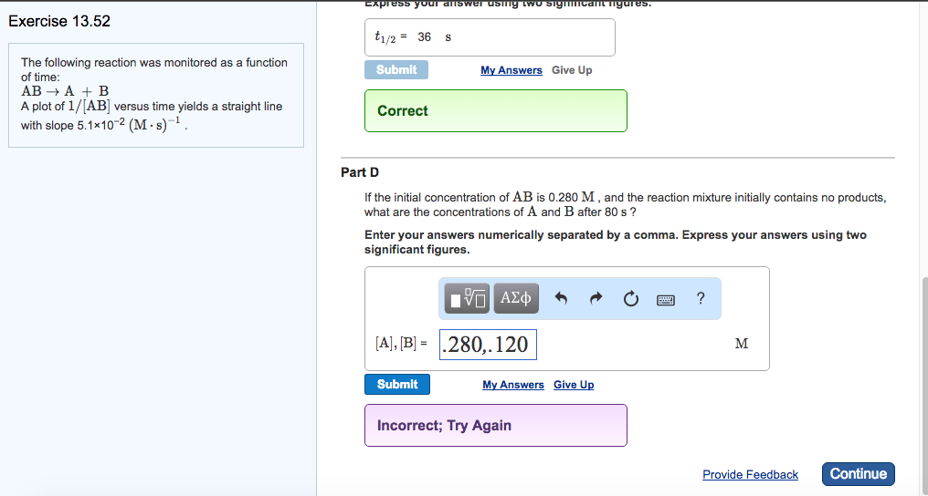 Solved If The Initial Concentration Of AB Is 0.280 M , And | Chegg.com